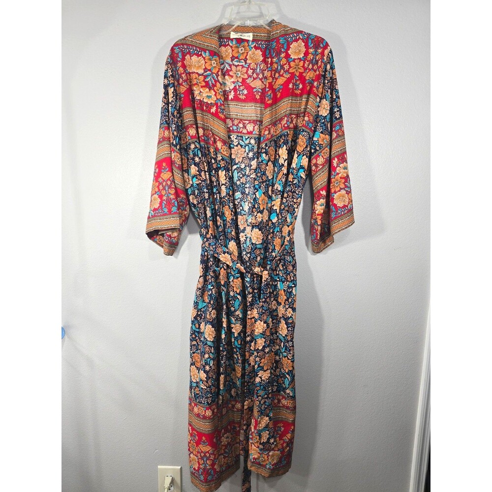 Natural Life Multicolored Floral Boho Tie Robe Duster Kimono Cardigan L/XL AJ
